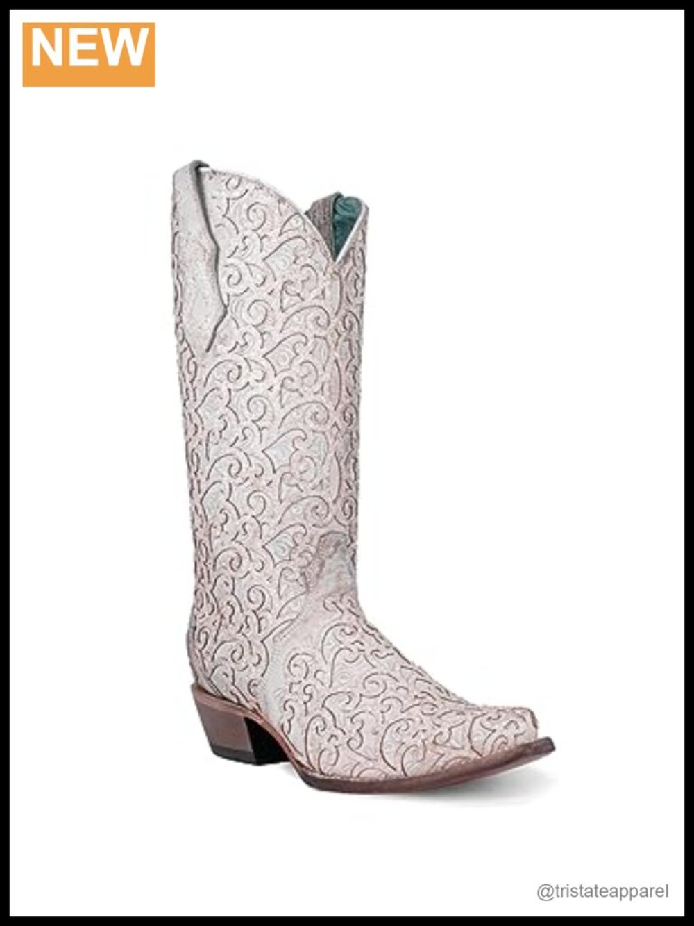 Snip Toe Western Boot with Laser Embroidery, Faux Leather, Calf High
